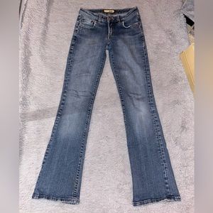 bebe Blue Dark Wash Low Rise Flared Cut Jeans
